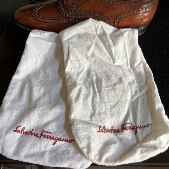 SALVATORE FERRAGAMO Men's Wingtip Oxford Leather Shoes 11 B Cognac Brown Italy - Picture 2 of 16